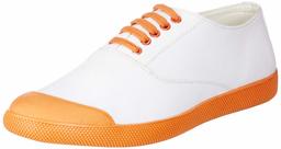 Amazon Brand - Symbol Men's White/Orange Canvas Sneakers-7 (AZ-KY-287C)