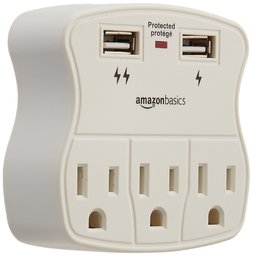 AmazonBasics 3-Outlet Surge Protector with 2 USB Ports (Renewed)