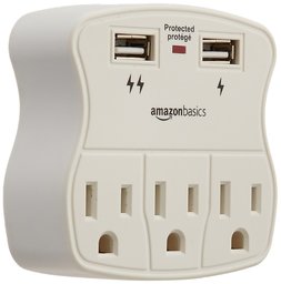 AmazonBasics 3-Outlet Surge Protector with 2 USB Ports | 4-Pack