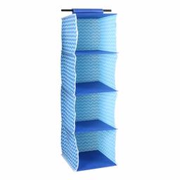 Amazon Brand - Solimo Printed Fabric Hanging Closet Organiser, 4 Shelves, Blue