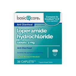 Basic Care Loperamide Hydrochloride Tablets, 2 mg, Anti-Diarrheal, 36 Count