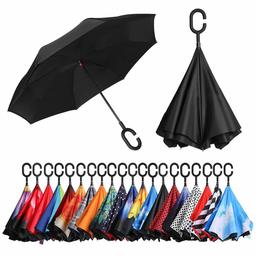 Eono by Amazon - Inverted Umbrella, Windproof Umbrella, Reverse Umbrella with C-shaped handle, Self Standing, Double Layer, Protects Against Storms, Wind, Rain and UV Radiation, black