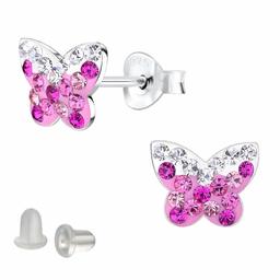 Hikaro Children's Earrings Crystal Butterfly 925 Silver + Silicone Clasp