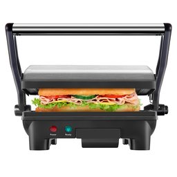 New House Kitchen Panini Press Gourmet Sandwich Maker Non-Stick Coated Plates, Opens 180 Degrees, Fits Any Size or Type of Food, Electric-Grill, Stainless Steel Exterior and Removable Drip Tray