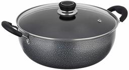 Amazon Brand - Solimo Non Stick Kadhai with Glass Lid (26 cm, Hammertone finish, 3 coat, 2.9mm thickness)