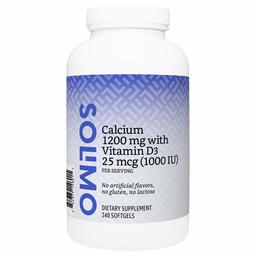 Amazon Brand - Solimo Calcium 1200 mg with Vitamin D3 25 mcg (1000 IU) per Serving (2 Softgels), 240 Softgels