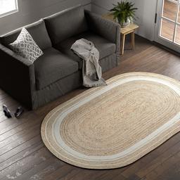 Stone & Beam Contemporary Rikki Border Jute Rug, 5' x 8' Oval, White