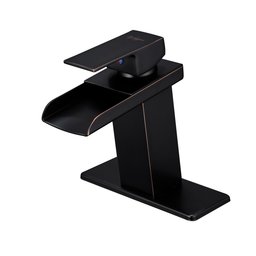 Umi. Black Waterfall Bathroom Faucet Single Handle One Hole Deck Mount Lavatory