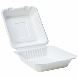 AmazonBasics Disposable Clamshell Hinged Food Container, Eco-Friendly Compostable and Biodegradable, 22 x 22 x 8 cm, Pack of 50