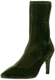 The Fix Becca Pointed Toe Sock-Style Ankle Boot Stivaletto, Velluto Elasticizzato Verde Oliva, 4 UK