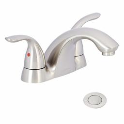 AmazonBasics Standard Two-Handled Basin Faucet, 4 Inch, Satin Nickel