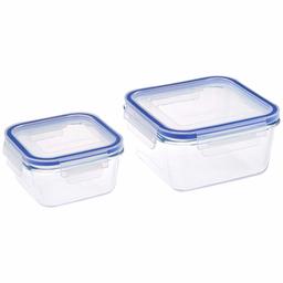 Amazon Brand - Solimo Square Glass Storage Container Set, Set of 2, Transparent