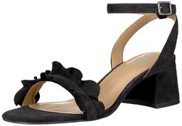 Amazon Brand - The Fix Women's Lizzie Block Heel Ruffled Sandal Heeled, Black Suede, 7.5 B US