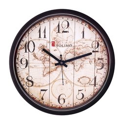 Amazon Brand - Solimo 12-inch Wall Clock - Vintage (Step Movement, Black Frame)