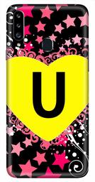 Amazon Brand - Solimo Designer Heart Pattern Alphabet-U 3D Printed Hard Back Case Mobile Cover for Samsung Galaxy A20s