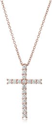 Platinum or Gold-Plated Sterling Silver Swarovski Zirconia Cross Pendant Necklace, 18