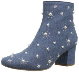 Amazon Brand - The Fix Women's Darcey Starburst Block Heel Ankle Boot with Pearls, denim textile, 10 B US