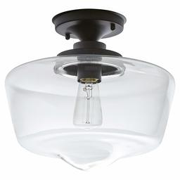 Amazon Brand – Stone & Beam Schoolhouse Semi-Flush Mount Ceiling Fixture With Light Bulb And Clear Glass Shade - 11 x 11 x 10.5 Inches, Matte Black