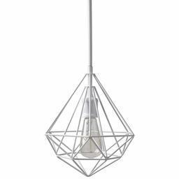 Amazon Brand – Rivet Modern Industrial Geometric Cage Pendant Chandelier Fixture With Light Bulb - 10.5 x 10.5 Inch, 14.75-62.75 Inch Cord, White