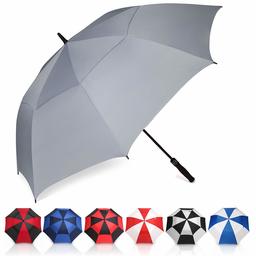 Eono by Amazon - Guarda-chuva de golfe resistente ao vento com tecido duplo e sistema de abertura automática, guarda-chuva grande, Large Golf Umbrella, desportivo, unissexo, impermeável, 68 polegadas, cinza