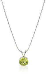 Amazon CollectionSterling Silver Cushion Checkerboard Cut Peridot Pendant Necklace (6mm)