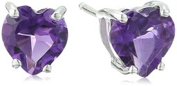 Boucles d'oreilles à tige en or blanc 10 carats avec pierre précieuse en forme de cœur,violet,No Size