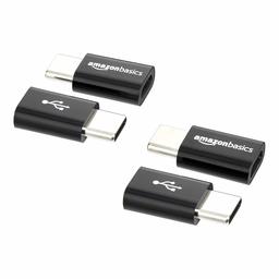 AmazonBasics Micro USB (Female) to USB-C (Male) Adapter - Black, 4-Pack (Renewed)