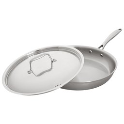 Amazon Brand – Stone & Beam Fry Pan With Lid, 12 Inch, Tri-Ply Stainless Steel