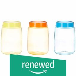 (Renewed) Amazon Brand - Solimo Plastic Storage Bottle Set, 1 Litre, Set of 3, Multicolour