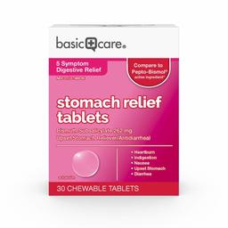 Basic Care Stomach Relief Tablets, Chewable, Original Flavor, 30Count