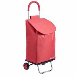 AmazonBasics Folding Shopping Cart Converts into Dolly, 40 inch Handle Height, Red