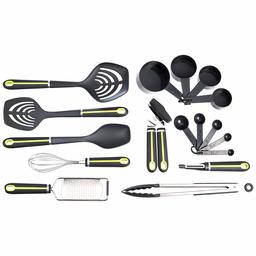 AmazonBasics 17-Piece Tools and Gadget Set, Soft Grip Handle, Grey and Green