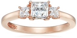 Rose-Gold-Plated Sterling Silver Princess-Cut 3-Stone Ring made with Swarovski Zirconia (1 cttw), Size 7