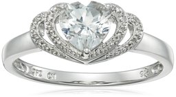 Sterling Silver White-Topaz and Diamond Accent Open Halo Heart Ring, Size 6