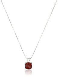 Sterling Silver Cushion Checkerboard Cut Gemstone  Pendant Necklace (6mm)