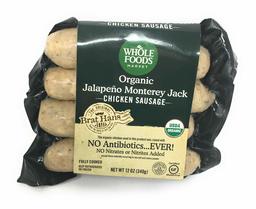 Whole Foods Market, Chicken Sausage Monterey Jack Jalapeno Organic Step 3, 12 Ounce