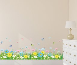 Amazon Brand - Solimo Wall Sticker for Living Room (Floral Fence with Butterflies, Ideal Size on Wall: 120 cm x 43 cm)