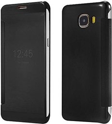 Amazon Brand - Solimo Protective Clear View flip Cover for Samsung Galaxy C7 Pro (Black)