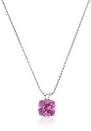 Sterling Silver Cushion-Cut Checkerboard Created Pink Sapphire Pendant Necklace (8mm)