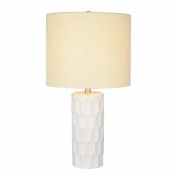 Amazon Brand – Ravenna Home Mid Century Modern White Ceramic Table Lamp With LED Light Bulb - 21 Inches, Yellow Shade