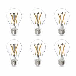 AmazonBasics 60W Equivalent, Clear, Soft White, Dimmable, CEC Compliant, A19 LED Light Bulb | 6-Pack