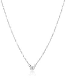 14k White Gold Bezel Set Solitaire Adjustable Pendant Necklace (1/10cttw, K-L Color, I2-I3 Clarity), 16