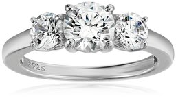 Platinum-Plated Sterling Silver Round 3-Stone Ring made with Swarovski Zirconia (2 cttw), Size 7