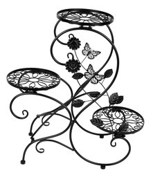 Noir Porte Pots Plante Fleurs 3 Etagere Support Jardin en Metal Fer(0134)