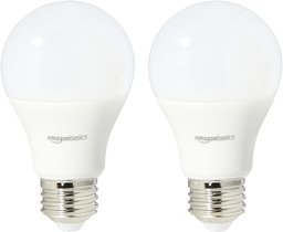 AmazonBasics 60 Watt Equivalent, Soft White, Non-Dimmable, A19 LED Light Bulb | 2-Pack