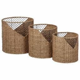 Stone & Beam Modern Round Seagrass Storage Basket Set - Pack of 3 (Renewed)