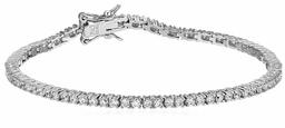 Amazon Essentials Platinum Plated Sterling Silver Round Cut Cubic Zirconia Tennis Bracelet (2mm), 7.25