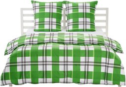 AmazonBasics 100% Cotton Duvet Set, Green Blocks, 200 x 200 cm & 2 pillowcases of 65 X 65 cm