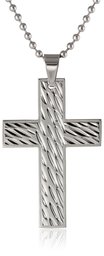 Men's Stainless Steel Textured Cross Pendant Necklace, 22