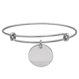 Women's Engravable 925 Sterling Silver Adjustable Bangle Bracelet with Polished Disc Charm, Size 0